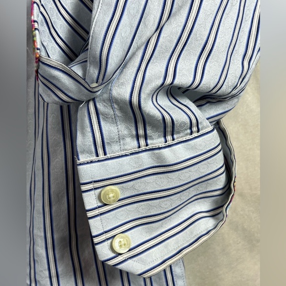 Robert Graham Money Money Blue and White Casual Button Down Shirt Ribbon Collar - Picture 8 of 11